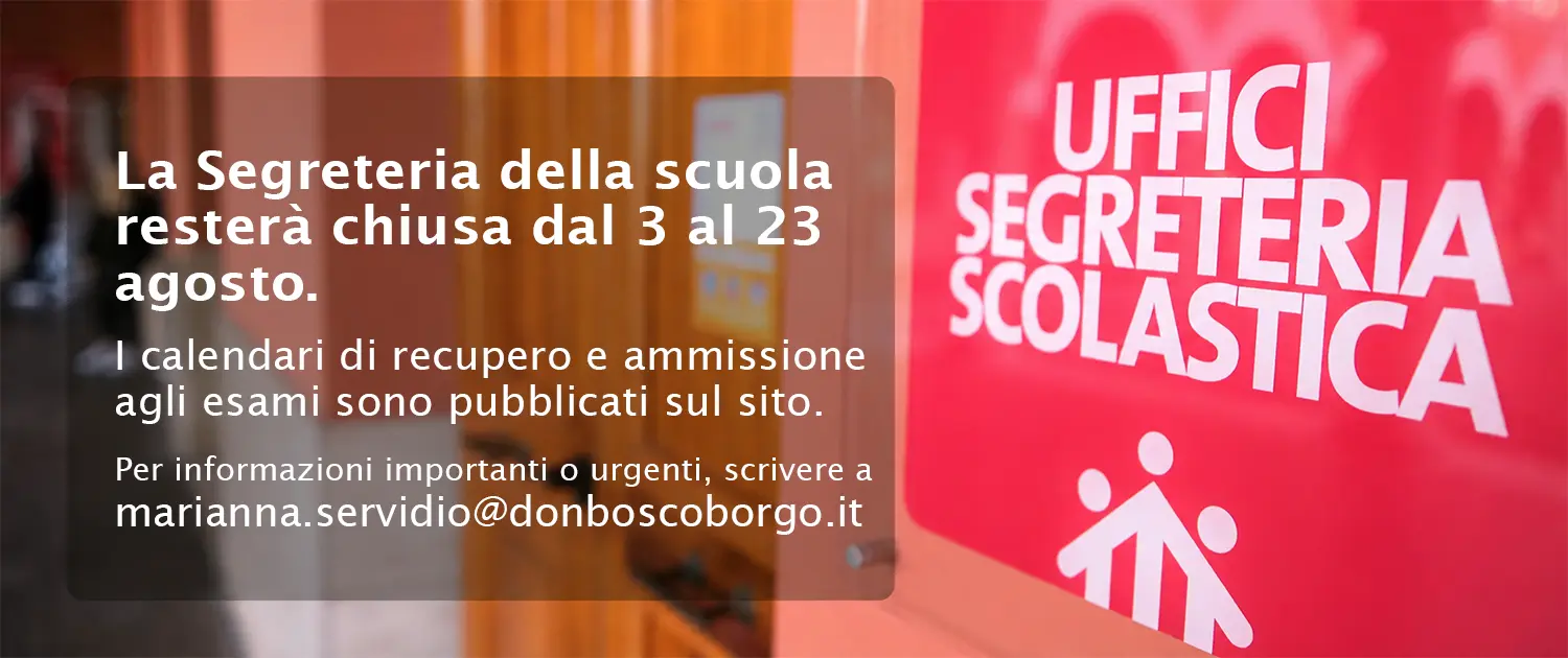 Don Bosco Borgomanero CHIUSURA SEGRETERIA agosto 2026